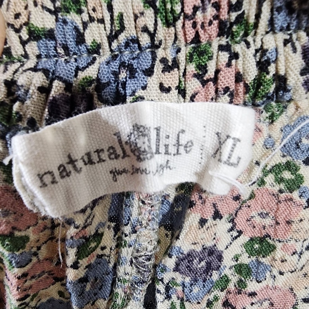 Natural Life Floral Boho Harem Pants XL Elastic Waist Joggers Multicolor Border - Picture 4 of 7